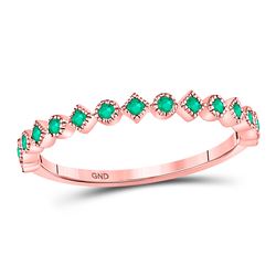 Womens Round Emerald Square Dot Stackable Band Ring 1/5 Cttw 10kt Rose Gold - REF-10H5R