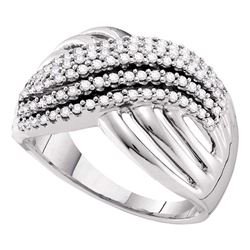 Womens Round Diamond Crossover Strand Band Ring 1/2 Cttw 14kt White Gold - REF-62N9F