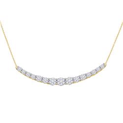 Womens Round Diamond Graduated Curved Bar Necklace 7/8 Cttw 14kt Yellow Gold - REF-93M9H