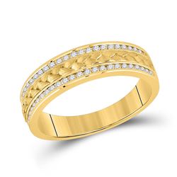 Mens Round Diamond Wedding Braided Inlay Band Ring 1/3 Cttw 14kt Yellow Gold - REF-58H9R