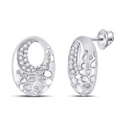 Womens Round Diamond Pitted Oval Earrings 1/5 Cttw 14kt White Gold - REF-30N9F