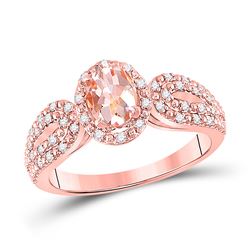 Womens Oval Morganite Diamond-accent Solitaire Ring 1-1/5 Cttw 10kt Rose Gold - REF-32F5W