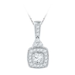 Womens Round Diamond Solitaire Square Framed Pendant 1/2 Cttw 10kt White Gold - REF-38X9A