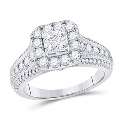 Princess Diamond Halo Bridal Wedding Engagement Ring 1-1/3 Cttw 14kt White Gold - REF-106H9R