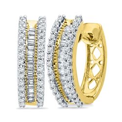 Womens Round Baguette Diamond Hoop Earrings 1/2 Cttw 10kt Yellow Gold - REF-32A5M