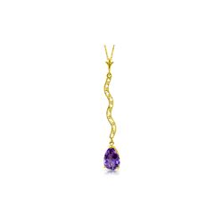 Genuine 1.79 ctw Amethyst & Diamond Necklace 14KT Yellow Gold - REF-34A6K