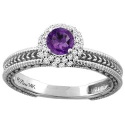 0.67 CTW Amethyst & Diamond Ring 14K White Gold - REF-53V3R