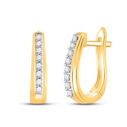 Womens Round Diamond Hoop Earrings 1/4 Cttw 10kt Yellow Gold - REF-21H5R