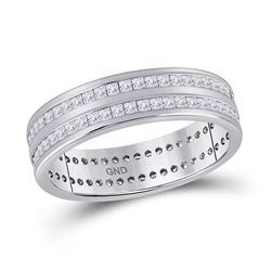 Womens Round Diamond Eternity Wedding Band 1 Cttw 14kt White Gold - REF-87F5W