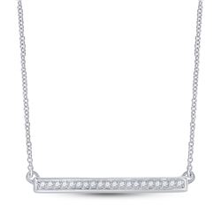 Womens Round Diamond Bar Pendant Chain Necklace 1/10 Cttw 10kt White Gold - REF-16H9R