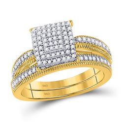 Round Diamond Bridal Wedding Ring Band Set 1/3 Cttw 10kt Yellow Gold - REF-27W9K