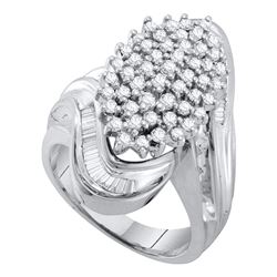 Womens Round Diamond Wide Cluster Ring 1 Cttw 10kt White Gold - REF-56K5Y