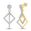 Image 1 : Womens Round Diamond Diagonal Square Dangle Earrings 3/8 Cttw 10kt Yellow Gold - REF-24R9X