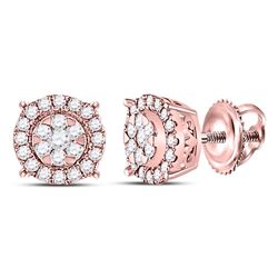 Womens Round Diamond Halo Cluster Earrings 1/4 Cttw 14kt Rose Gold - REF-25A9M