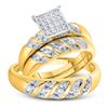 Image 1 : His Hers Round Diamond Cluster Matching Wedding Set 1/12 Cttw 10kt Yellow Gold - REF-33X9A