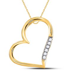 Womens Round Diamond Heart Pendant 1/20 Cttw 10kt Yellow Gold - REF-6R5X