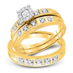 His Hers Round Diamond Cluster Matching Wedding Set 1/4 Cttw 10kt Yellow Gold - REF-30R5X