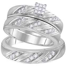 His Hers Princess Diamond Cluster Matching Wedding Set 3/8 Cttw 10kt White Gold - REF-46H9R