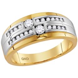 Mens Round Diamond 2-stone Wedding Ring 1/2 Cttw 10kt Two-tone Gold - REF-52M9H