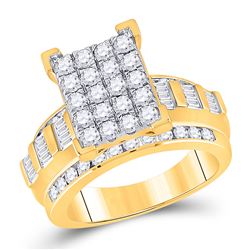 Round Diamond Cluster Bridal Wedding Engagement Ring 1-1/2 Cttw 10kt Yellow Gold - REF-85H5R