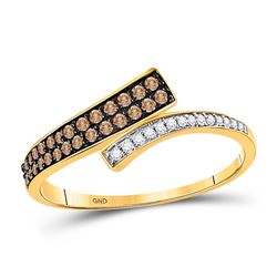 Womens Round Brown Diamond Bypass Band 1/4 Cttw 10kt Yellow Gold - REF-13Y9N