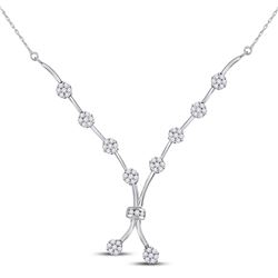 Womens Round Diamond Flower Cluster Cocktail Necklace 1 Cttw 14kt White Gold - REF-104K9Y