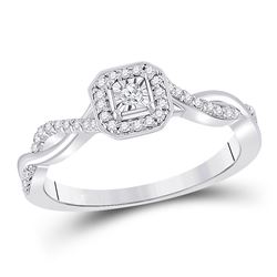 Womens Round Diamond Twist Halo Promise Ring 1/5 Cttw 10kt White Gold - REF-24A5M