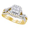 Image 1 : Princess Diamond Bridal Wedding Ring Band Set 1 Cttw 10kt Yellow Gold - REF-71W9K