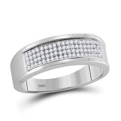 Mens Round Diamond Wedding Band Ring 1/4 Cttw 10kt White Gold - REF-23F5W