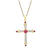 Image 1 : Womens Round Lab-Created Ruby Diamond Cross Pendant 1-1/3 Cttw 10kt Yellow Gold - REF-13H9R