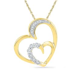 Womens Round Diamond Heart Pendant 1/20 Cttw 10kt Yellow Gold - REF-9X5A