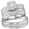 Image 1 : His Hers Round Diamond Cluster Matching Wedding Set 3/4 Cttw 14kt White Gold - REF-99N5F