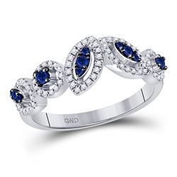 Womens Round Blue Sapphire Band Ring 1/2 Cttw 14kt White Gold - REF-30K9Y