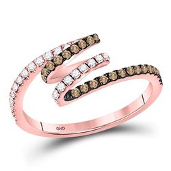 Womens Round Brown Diamond Spiral Coil Band Ring 1/3 Cttw 14kt Rose Gold - REF-25X9A