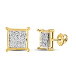 Womens Round Diamond Square Earrings 1/10 Cttw 10kt Yellow Gold - REF-9H9R