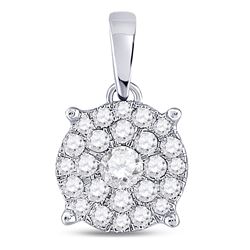 Womens Round Diamond Cluster Pendant 1/2 Cttw 14kt White Gold - REF-32H5R