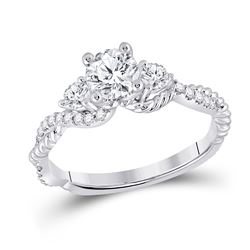 Round Diamond 3-stone Bridal Wedding Engagement Ring 1 Cttw 14kt White Gold - REF-232X5A