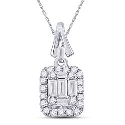 Womens Baguette Diamond Square Cluster Pendant 1/4 Cttw 14kt White Gold - REF-21H5R