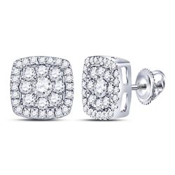 Womens Round Diamond Square Cluster Earrings 1-1/4 Cttw 14kt White Gold - REF-71Y9N