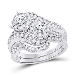 Round Diamond Bridal Wedding Ring Band Set 1-1/2 Cttw 14kt White Gold - REF-140K9Y