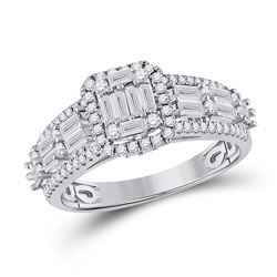 Womens Baguette Diamond Square Fashion Ring 1 Cttw 14kt White Gold - REF-93X9A