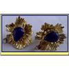 Image 1 : LAPIS LAZULI DIAMOND 18K GOLD EARRINGS C1940 #1138701