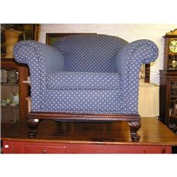 overstuffed arm chair with carved queen anne #1163297