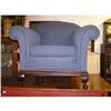 overstuffed arm chair with carved queen anne #1163297
