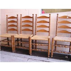 Set 4 Cherry Ladder Back Chairs w/ Rush Seats #1163300