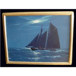 Hunter Wood Schooner Oil Painting Newcomb Frame#1163794