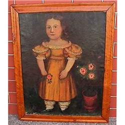 Primitive Girl Portrait Oil Painting Folk Art #1163806