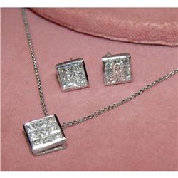 18kt Gold Princes Cut Diamond Necklace Earrings#1163828