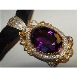 100ct Amethyst Diamond Pendant Choker Necklace #1163832