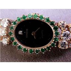 14k Gold Emerald Diamond Watch 14kt Wristwatch #1163836